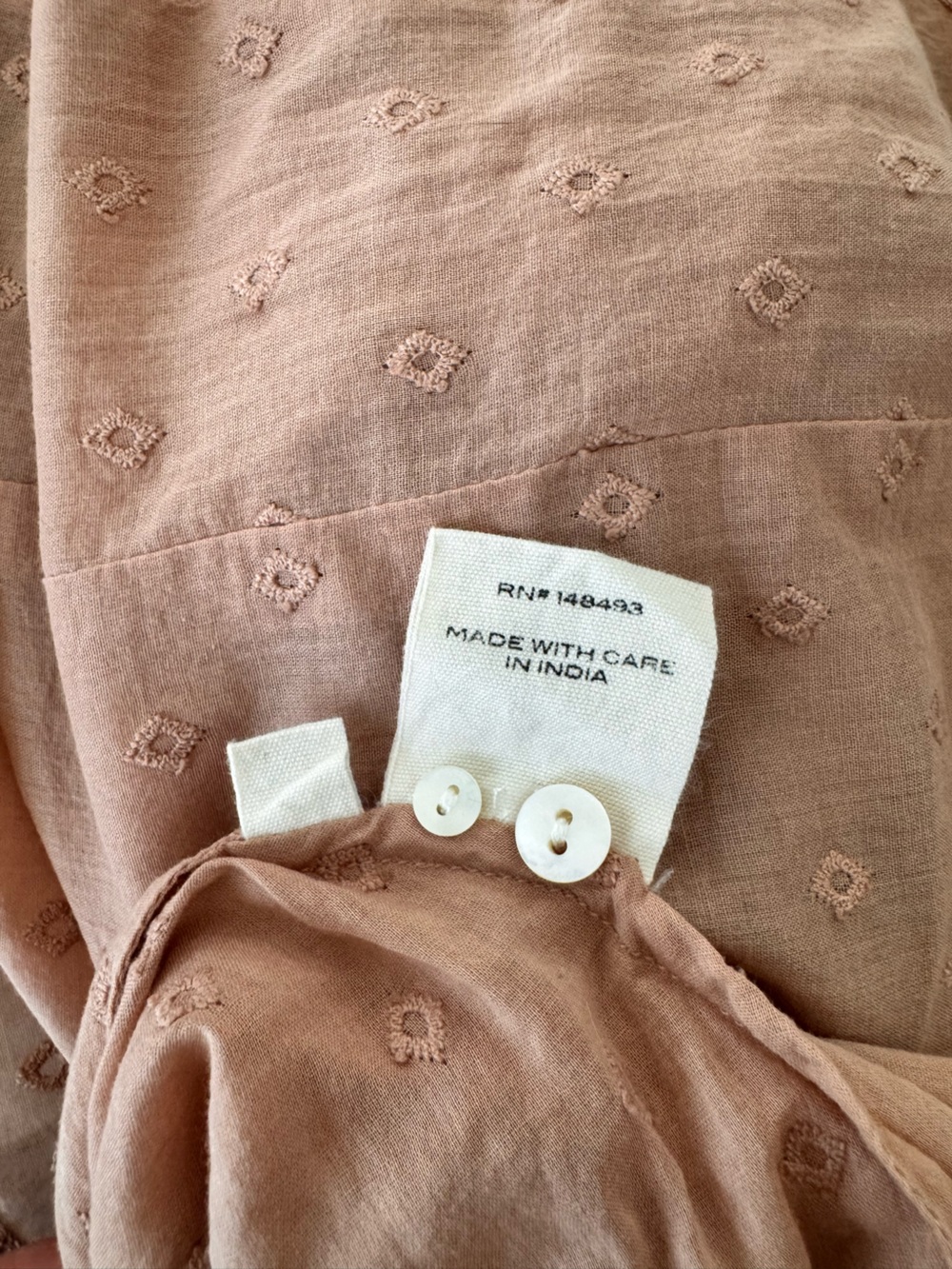 DÔEN Dilly Toffee Ruffle Trim Cotton Blouse Medium Romantic Boho - Picture 11 of 12